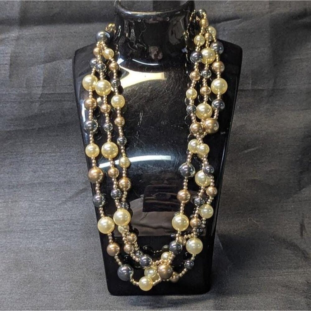 3 for $30 Vintage multistrand necklace, gold, Champaign and black beads,